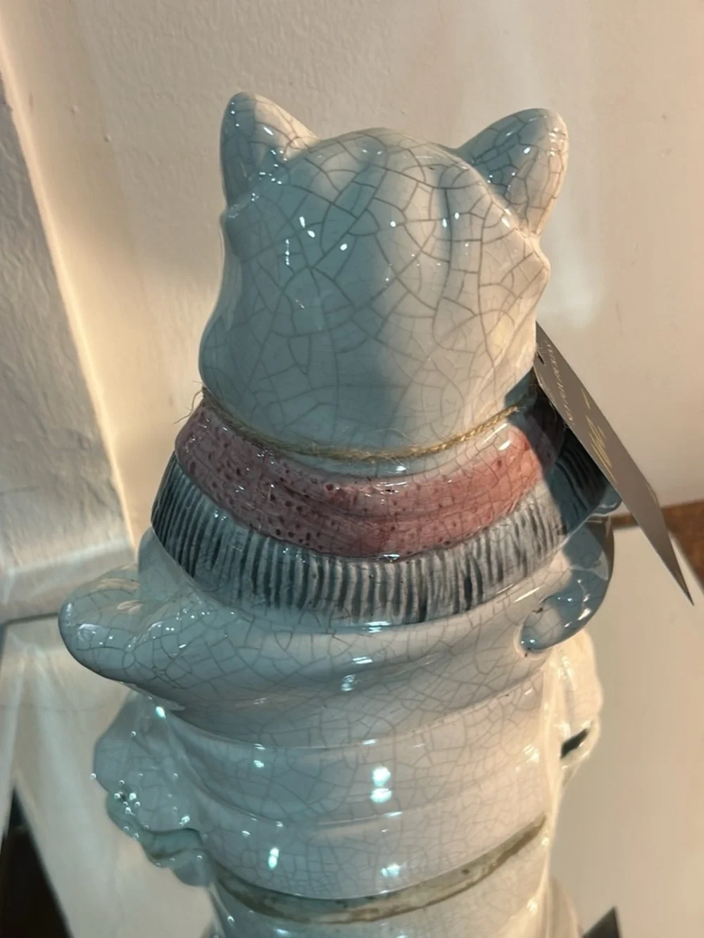 Beautiful Cat figurine in White with Green and Yellow Accents